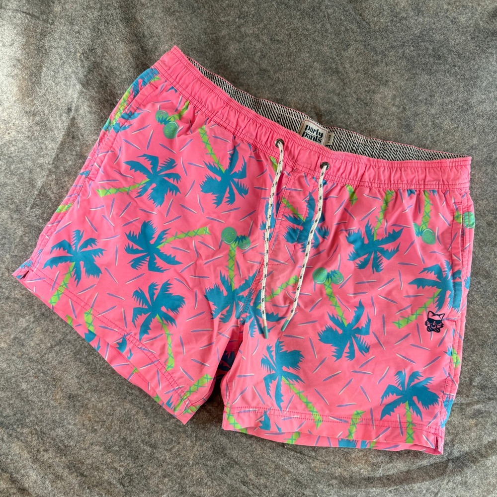 Party Pants Swim Trunks Mens XL Pink Tropical Palm Tree Print Board Shorts